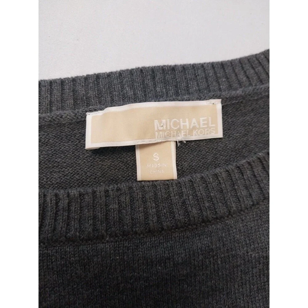 Michael Kors Gray/Navy Cotton Pullover Sweater Women's Sm. Crew Long Sleeve